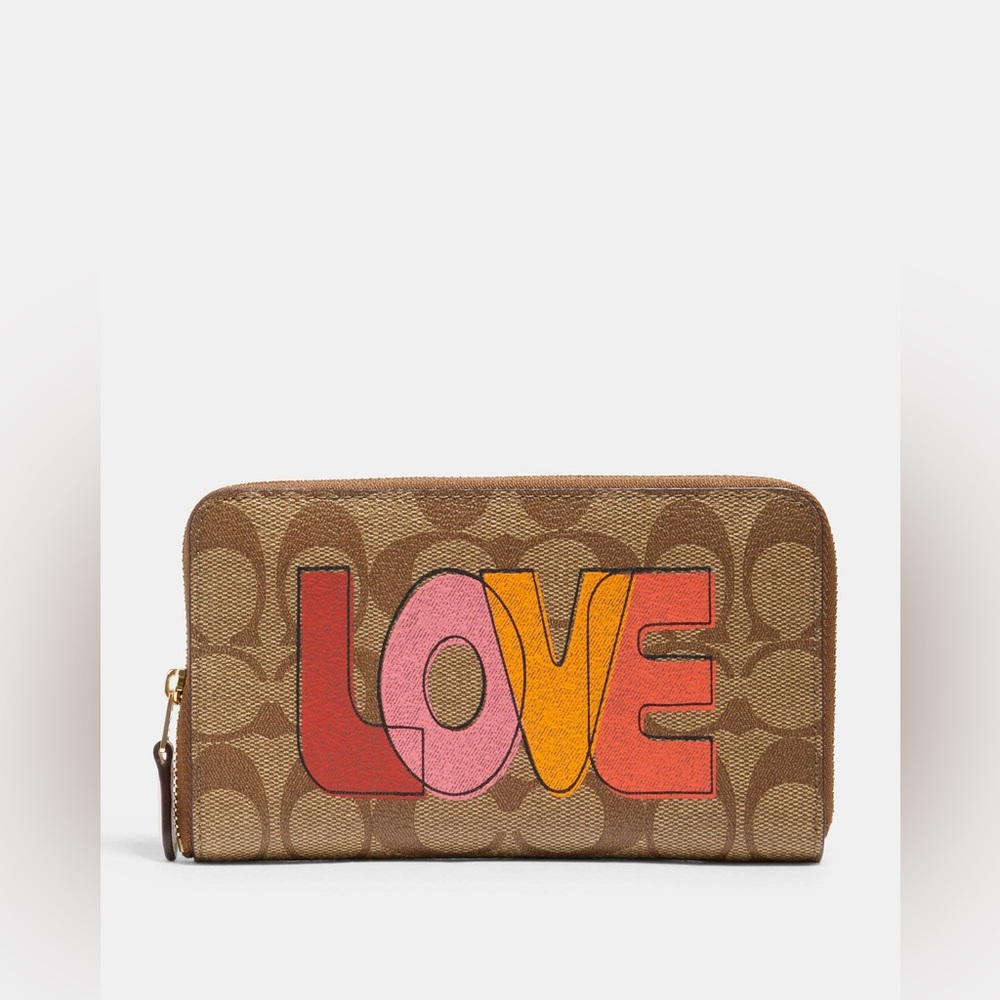 RARE Coach Medium Id Zip Wallet In Signature Canvas With Love Print Purses Bag - Picture 1 of 4